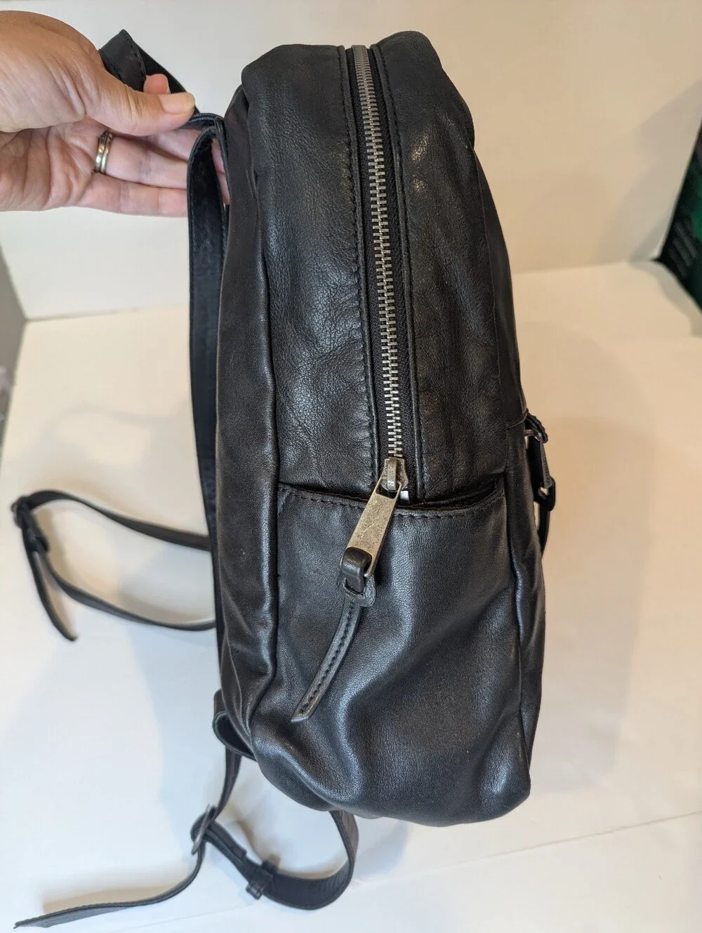 Lucky Brand Black Leather Backpack Adjustable Straps Classic Silver Hardware